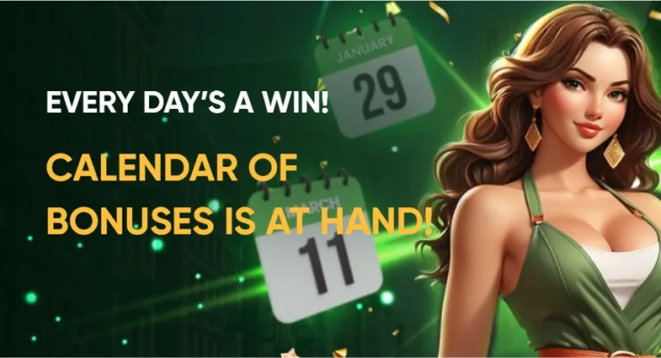 Spinline casino second deposit bonus graphics with a woman character and calendars in the background.